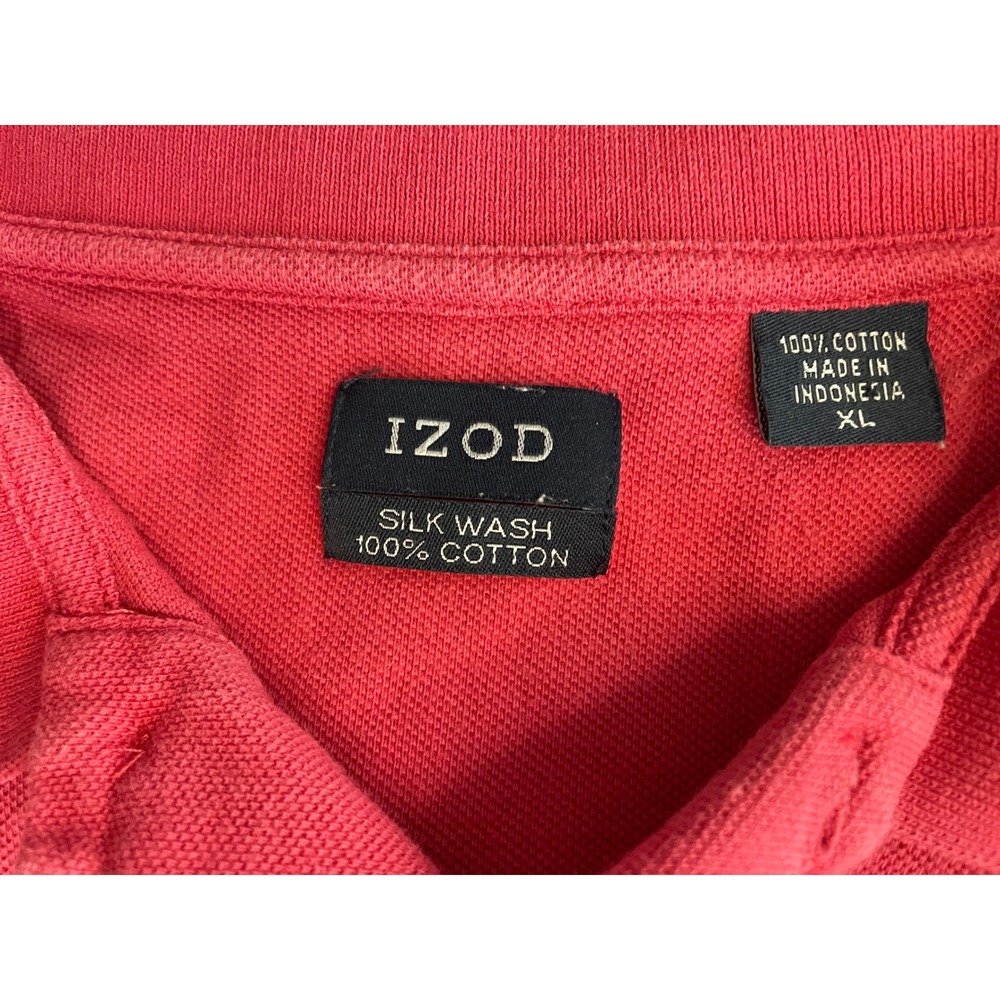 IZOD Mens Silk Wash‎ Cotton Polo Shirt Coral Pink XL Short Sleeve Crest Logo - Picture 4 of 8